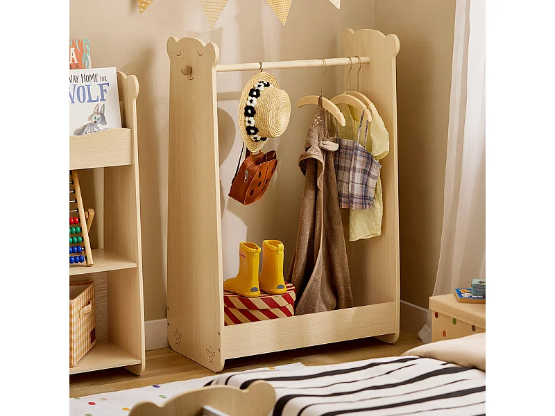 SoBuy Portant à vêtements Enfant, Penderie pour Enfants, Garde-Robe Enfants, Portant Vêtements Chambre Enfant en Forme d'ours, 71 x 40 x 110 cm, KMB102-N