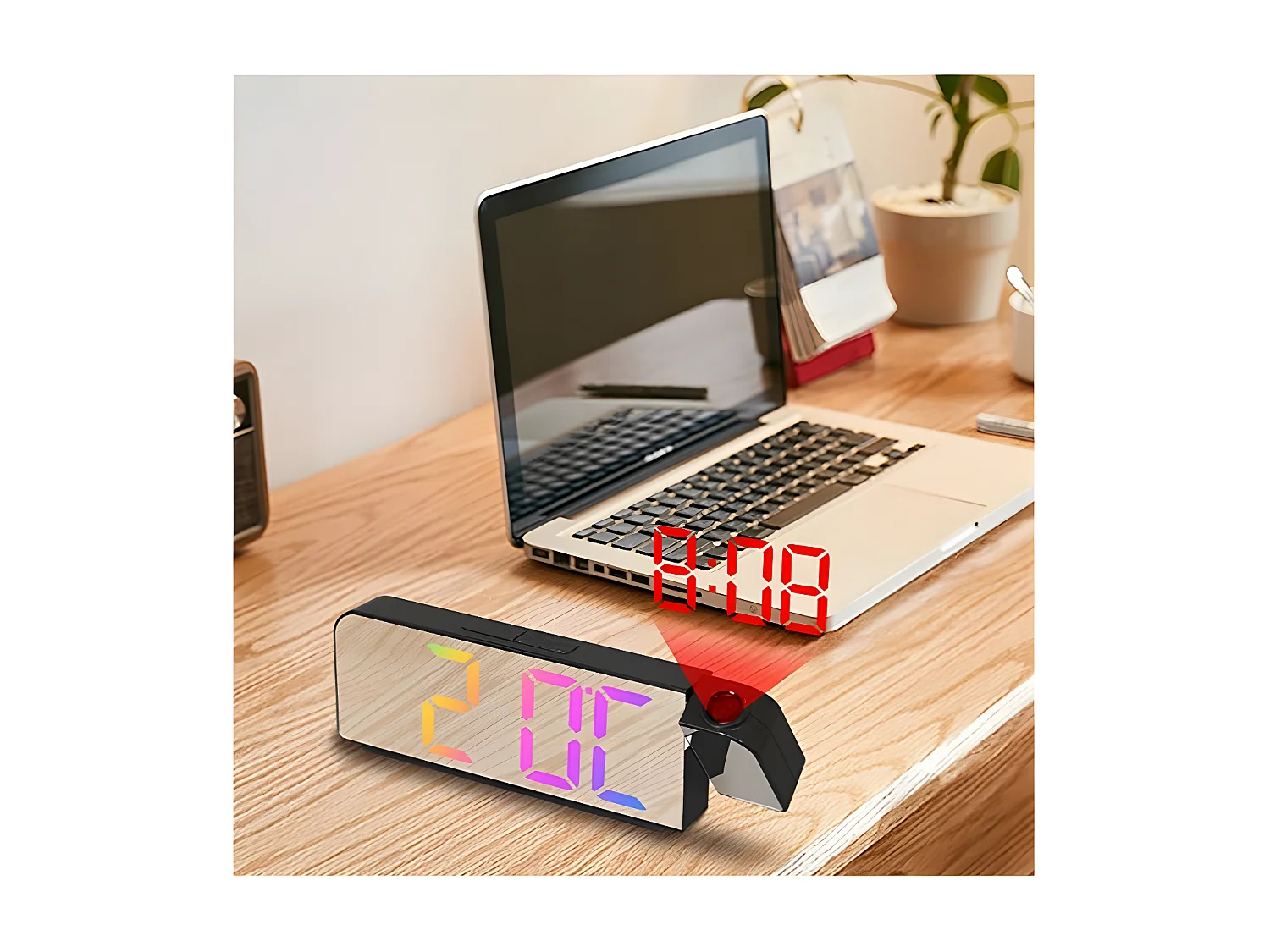 Réveil-projecteur miroir multicolore