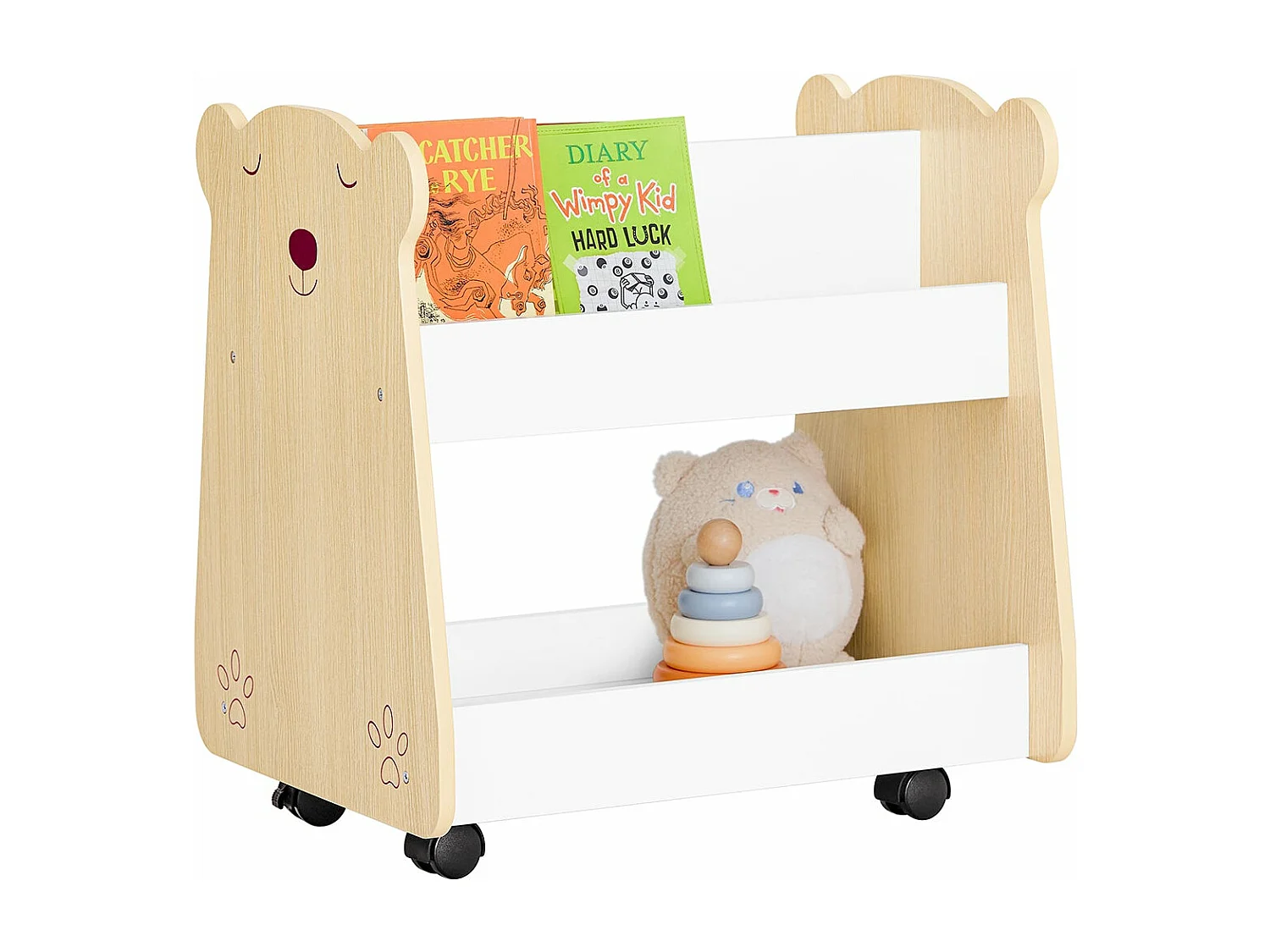 SoBuy KMB103-WN Étagère à Livres pour Enfant, Étagère à Jouets, Bibliothèque à roulettes pour Chambre d'enfant et Salle de Jeux