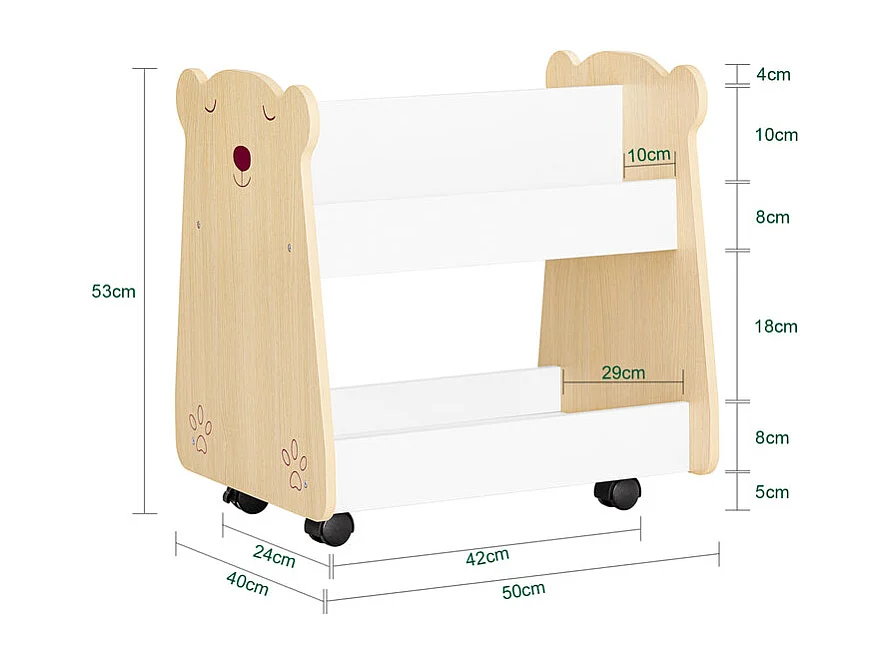 SoBuy KMB103-WN Étagère à Livres pour Enfant, Étagère à Jouets, Bibliothèque à roulettes pour Chambre d'enfant et Salle de Jeux