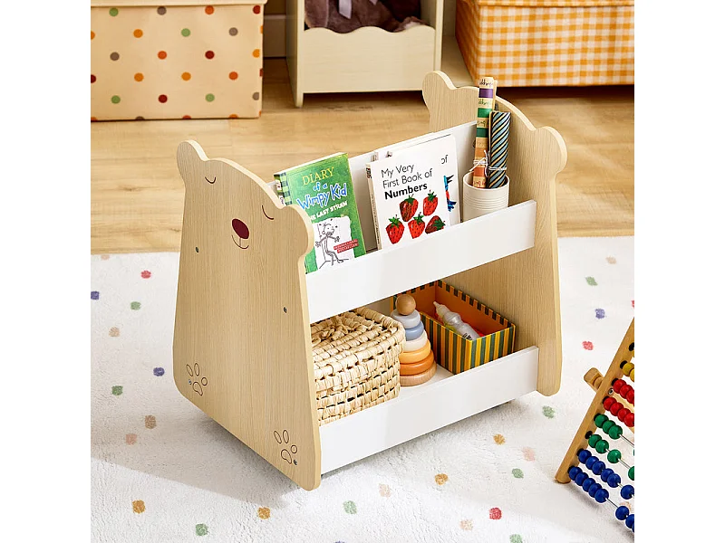 SoBuy KMB103-WN Étagère à Livres pour Enfant, Étagère à Jouets, Bibliothèque à roulettes pour Chambre d'enfant et Salle de Jeux
