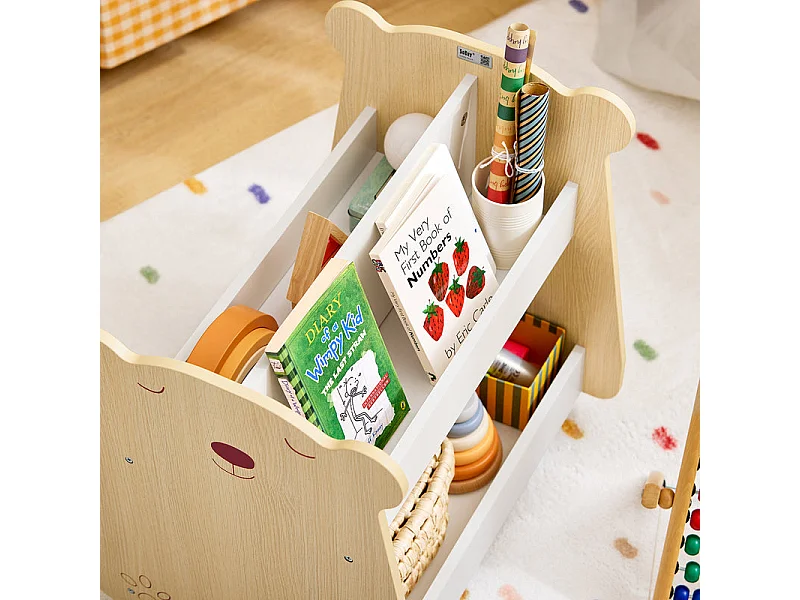 SoBuy KMB103-WN Étagère à Livres pour Enfant, Étagère à Jouets, Bibliothèque à roulettes pour Chambre d'enfant et Salle de Jeux