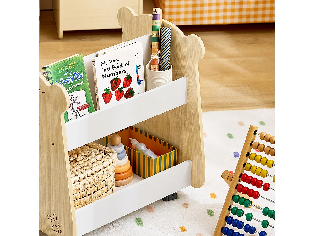 SoBuy KMB103-WN Étagère à Livres pour Enfant, Étagère à Jouets, Bibliothèque à roulettes pour Chambre d'enfant et Salle de Jeux
