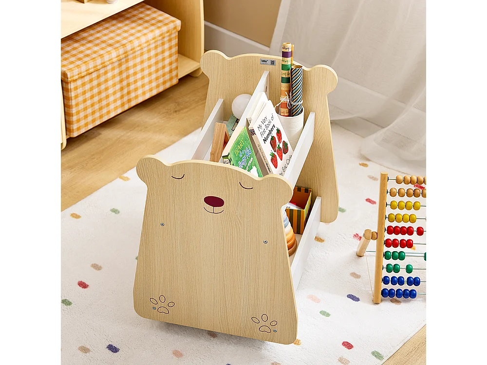 SoBuy KMB103-WN Étagère à Livres pour Enfant, Étagère à Jouets, Bibliothèque à roulettes pour Chambre d'enfant et Salle de Jeux