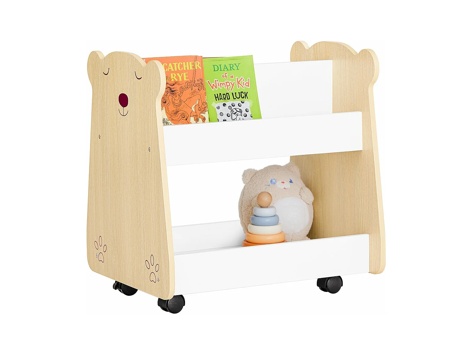 SoBuy KMB103-WN Étagère à Livres pour Enfant, Étagère à Jouets, Bibliothèque à roulettes pour Chambre d'enfant et Salle de Jeux