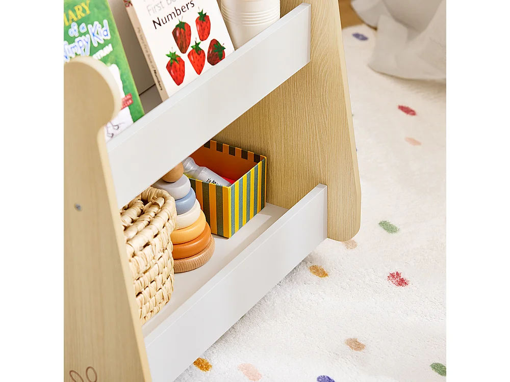 SoBuy Kinderboekenplank, speelgoedplank, boekenkast op wielen voor kinderslaapkamer en speelkamer, design kinderopbergmeubel voor speelgoed en boeken, 50x40x53 cm KMB103-WN