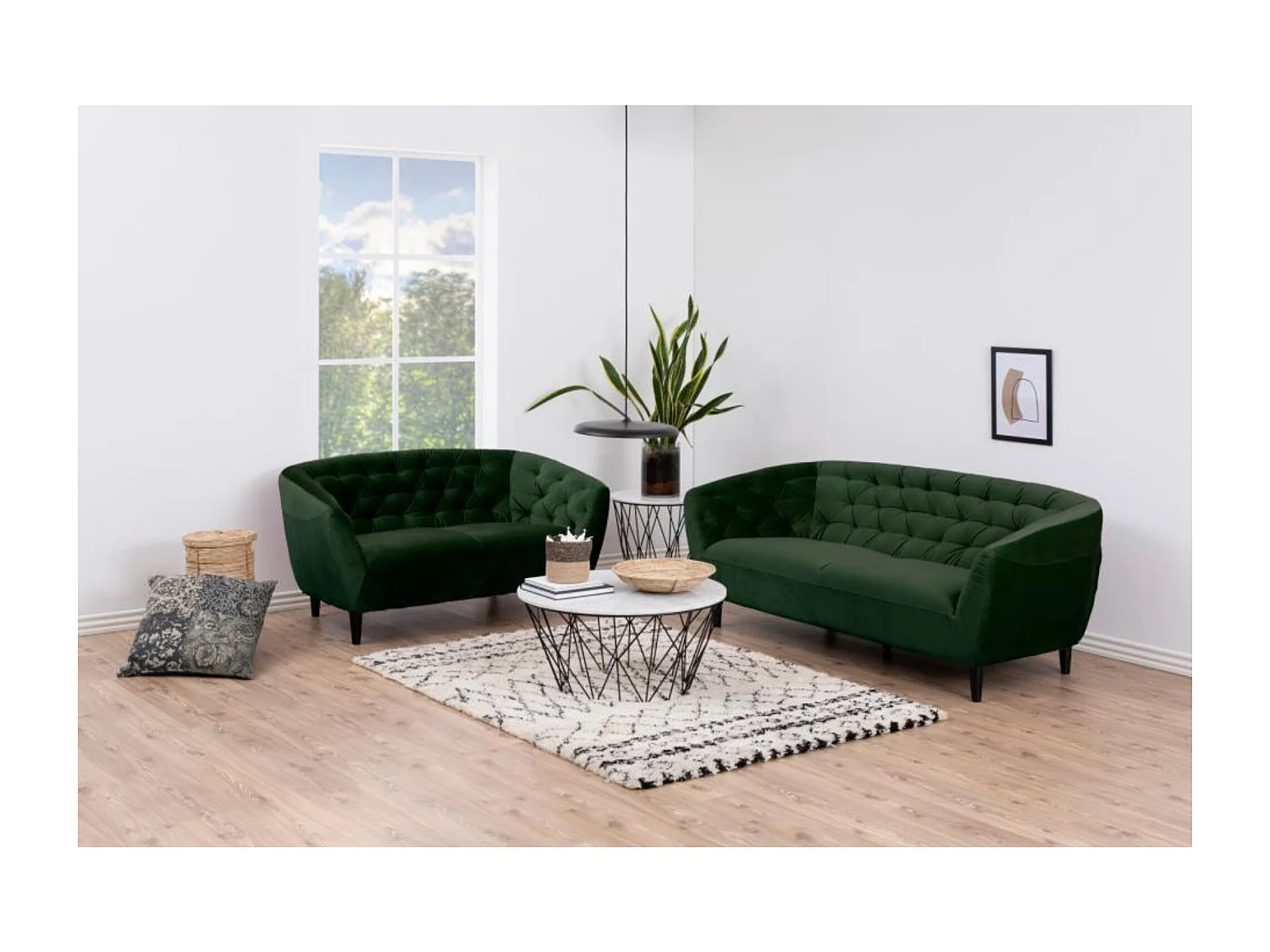 Canapé droit 2 places en velours capitonné L150 - RIA