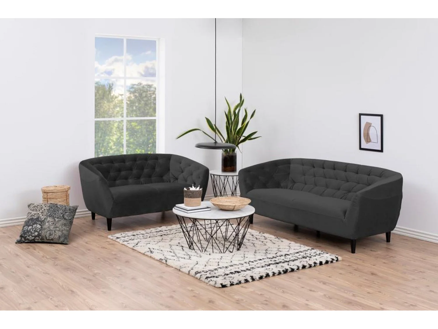 Canapé droit 2 places en velours capitonné L150 - Ria