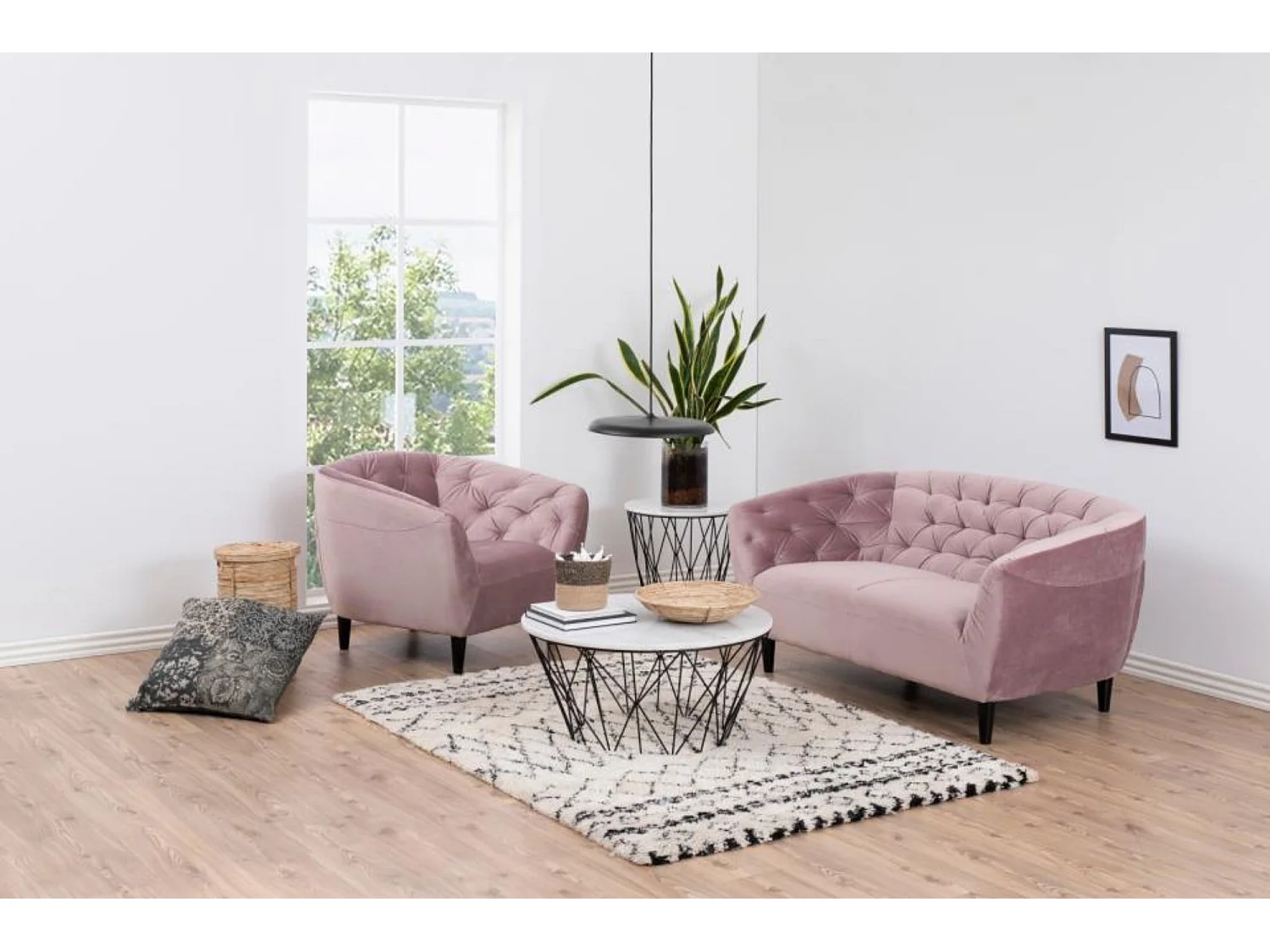 Canapé droit 2 places en velours capitonné L150 - Ria