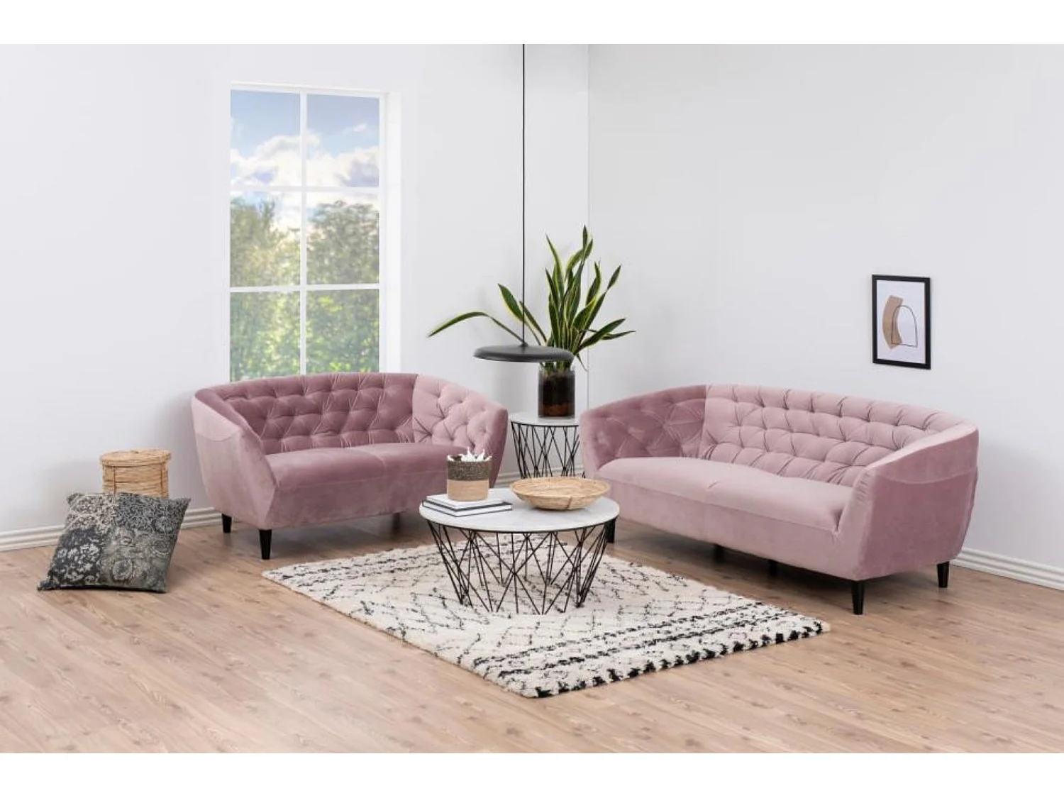 Canapé droit 2 places en velours capitonné L150 - Ria