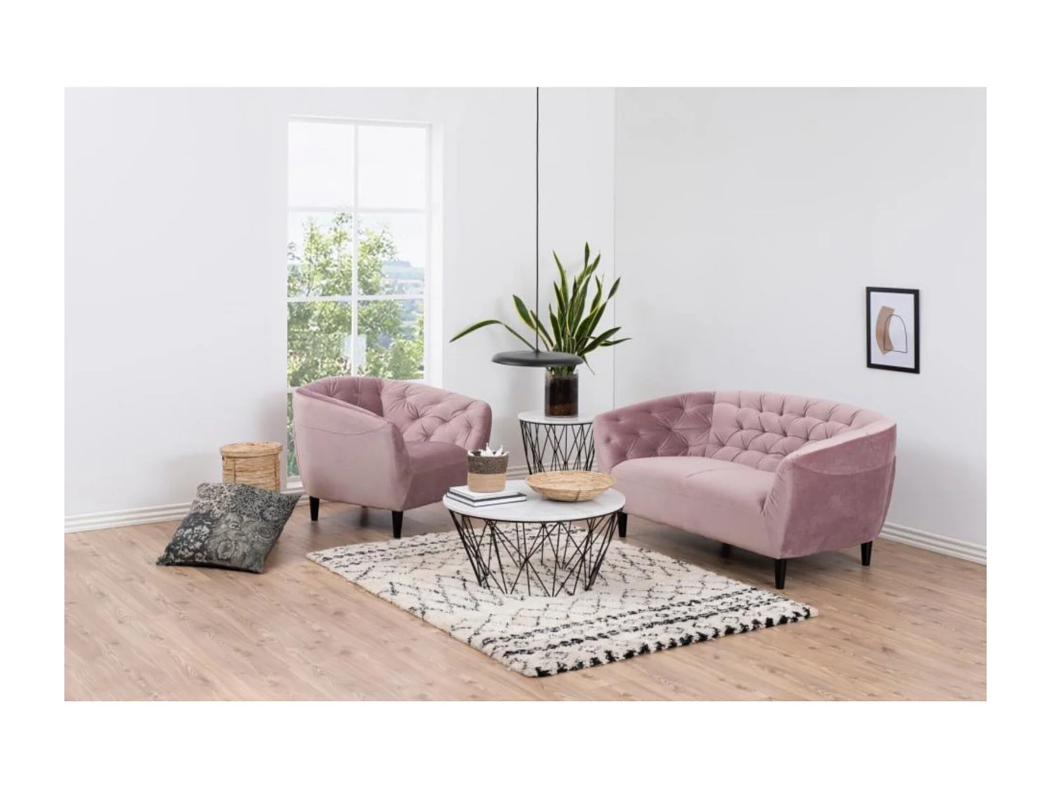 Canapé droit 2 places en velours capitonné L150 - Ria