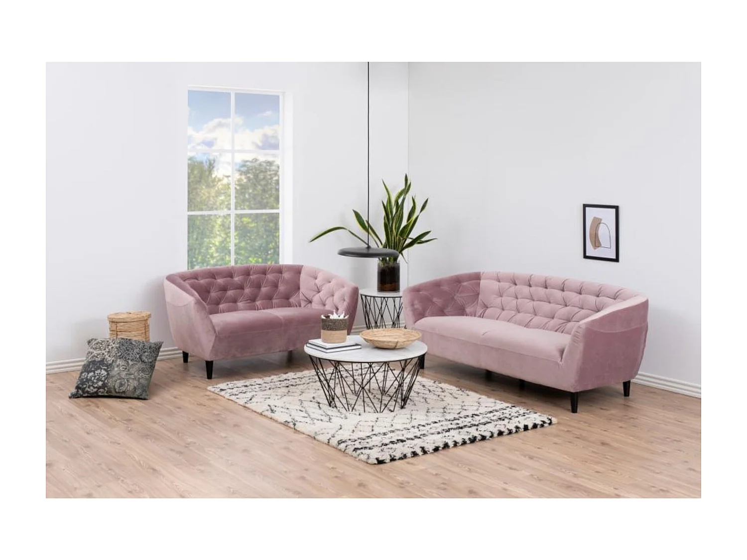 Canapé droit 2 places en velours capitonné L150 - Ria