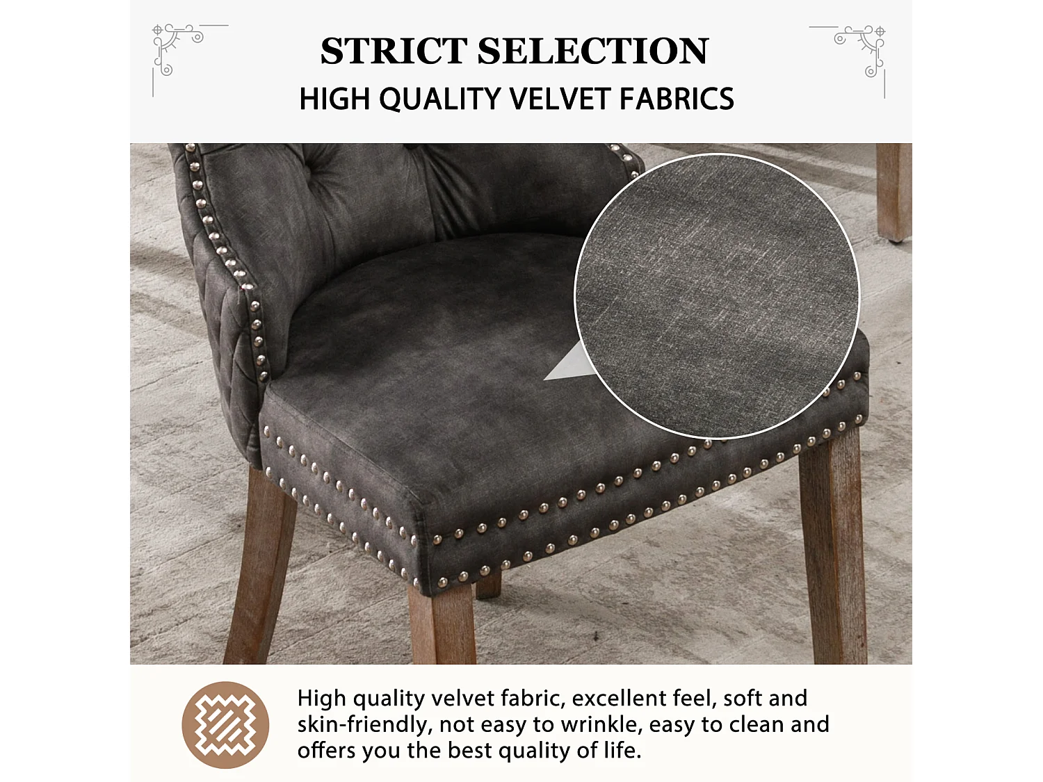 2er Set Esszimmer-, Küchen- und Wohnzimmerstühle Polsterstuhl Massivholzbeine - 53,5x64x95cm Grau