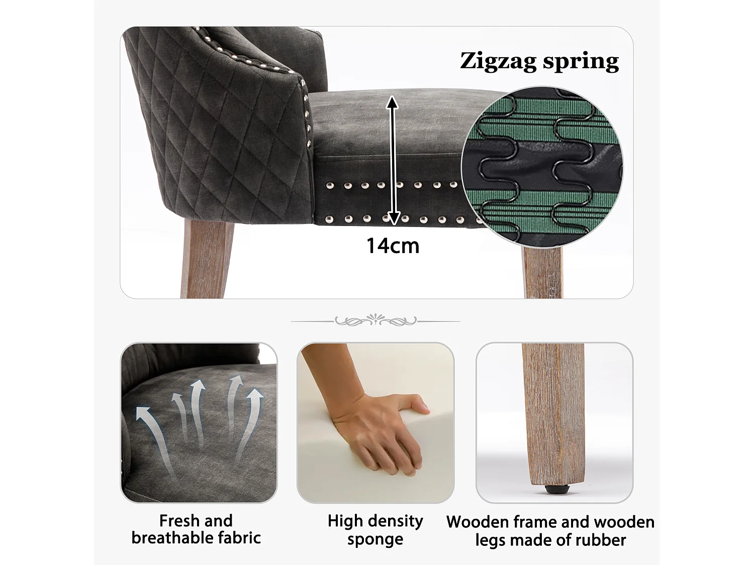 4er Set Esszimmer-, Küchen- und Wohnzimmerstühle Polsterstuhl Massivholzbeine - 53,5x64x95cm Grau