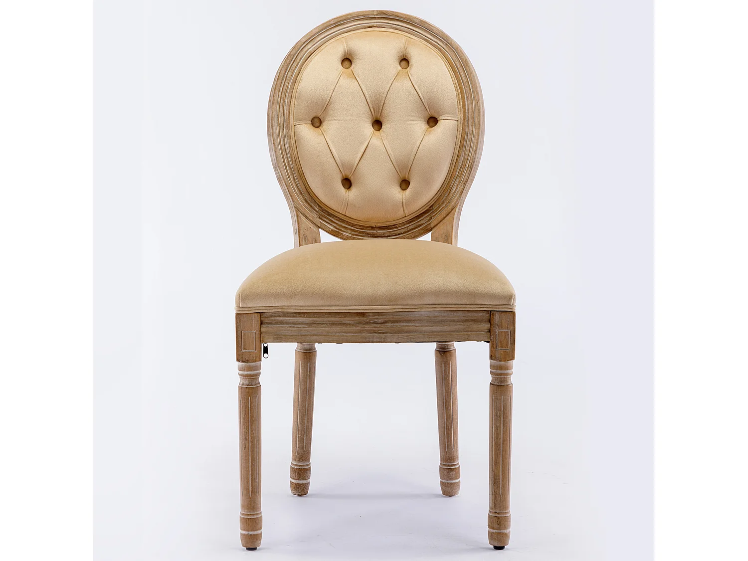 Lot de 4 Chaises Médaillons, avec boutons tuftés, Style Louis-XVI, pieds en bois massif, assise en lin, 95x60x50cm, beige