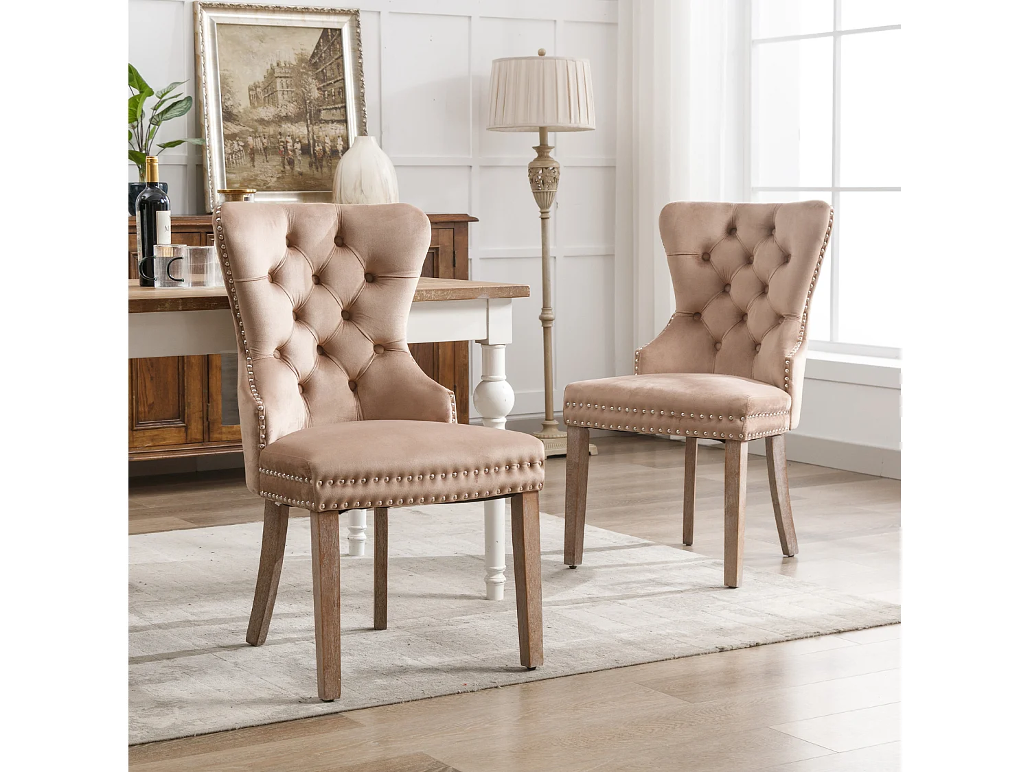 Lot de 2 Chaises de salle à manger, cuisine et salon chaise rembourrée pieds en bois massif - 53.5x64x95cm marron