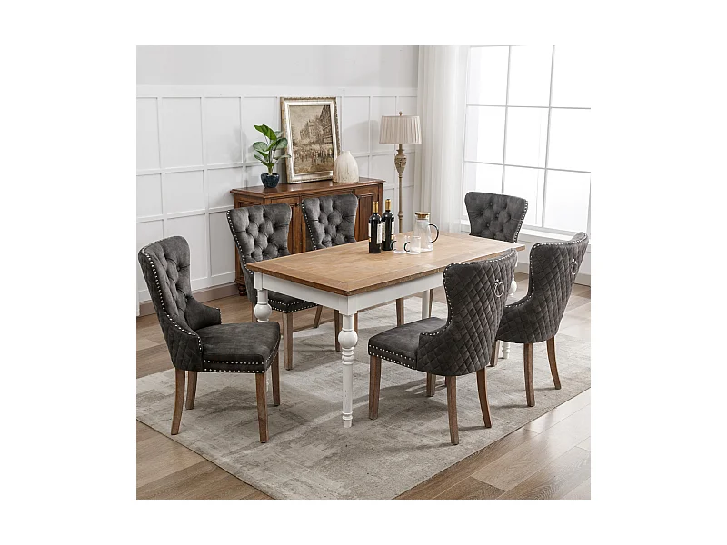 6er-Set Esszimmer-, Küchen- und Wohnzimmerstühle Polsterstuhl Massivholzbeine - 53,5x64x95cm Grau