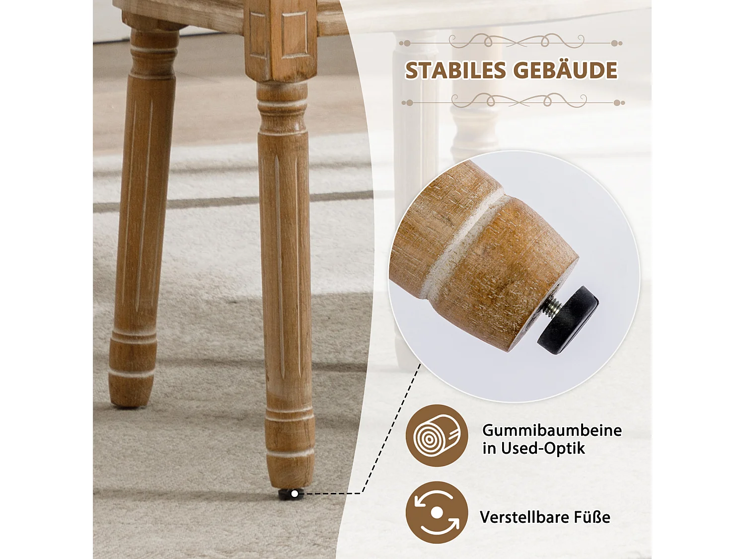 Set van 6 Medallion stoelen, met gecapitonneerde knopen, Louis XVI-stijl, poten van massief hout, zitting van linnen, 95x60x50cm, beige