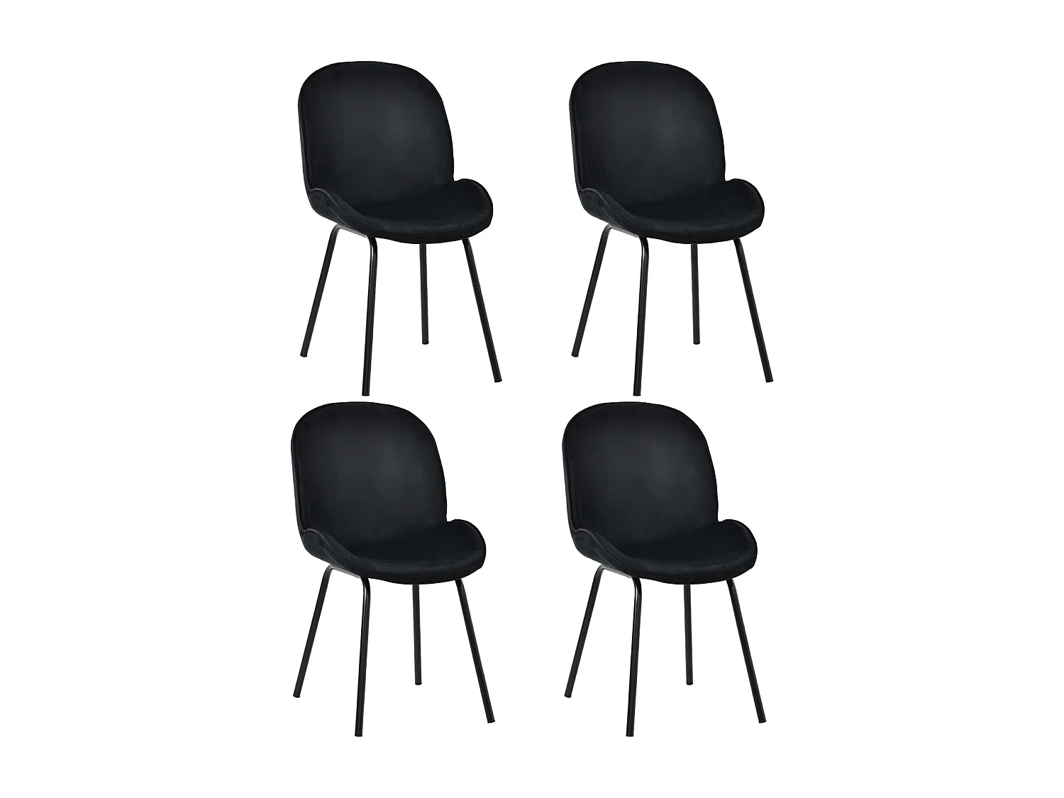 Juego de 4 sillas de comedor - respaldo redondo, asiento de terciopelo, estructura de metal, pata dorada - para cocina, sala de estar - negro