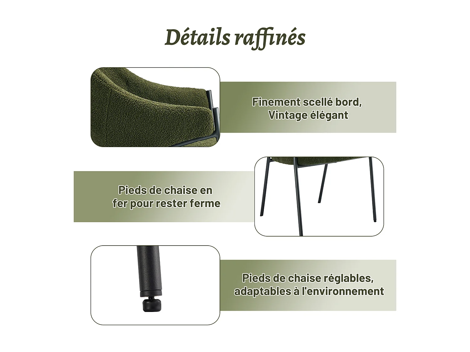 Silla de comedor de 4 piezas, con reposabrazos, tela de felpa de cordero, cojín de asiento grueso, 52,5 x 48 x 83,7 cm, color verde