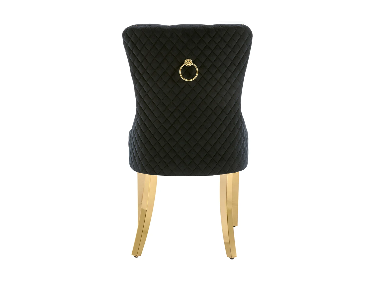 Set van 6 eetkamerstoelen, gestoffeerde Haise met spijkerkopafwerking, gouden roestvrijstalen steunpoten, fluwelen bekleding, 45x50,5x95cm, zwart