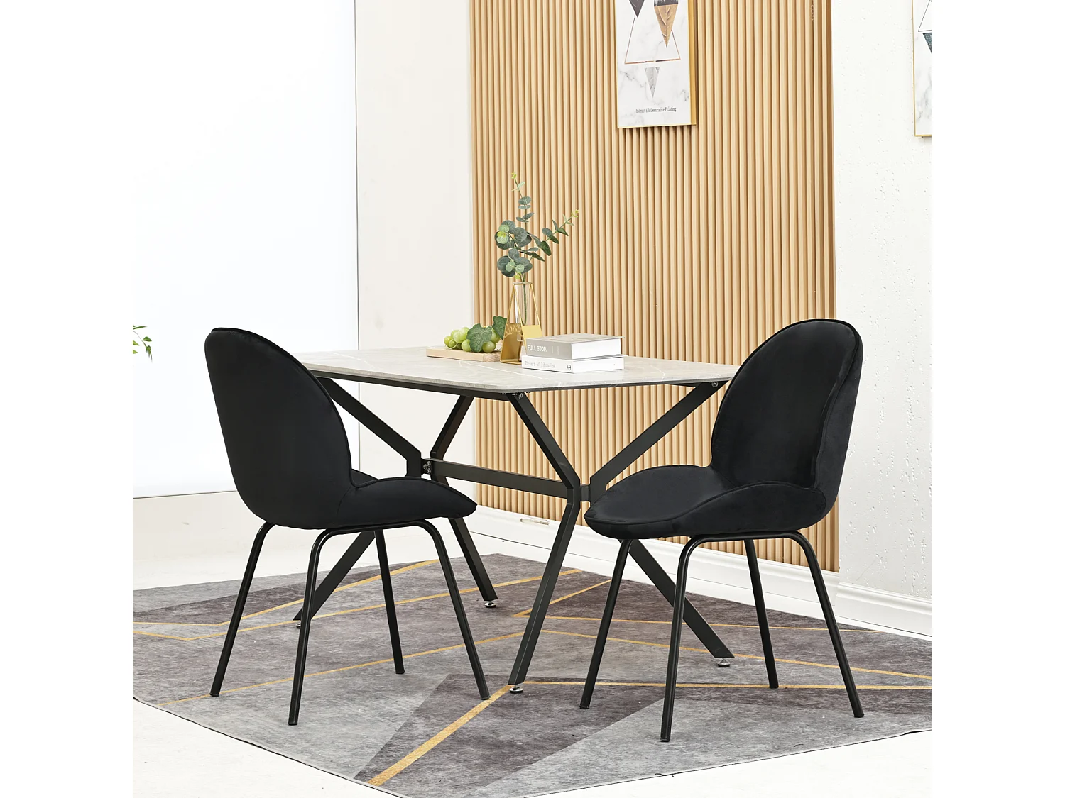 Conjunto de 2 cadeiras de jantar - encosto redondo, assento em veludo, estrutura em metal, perna dourada - para cozinha, sala de estar - preto