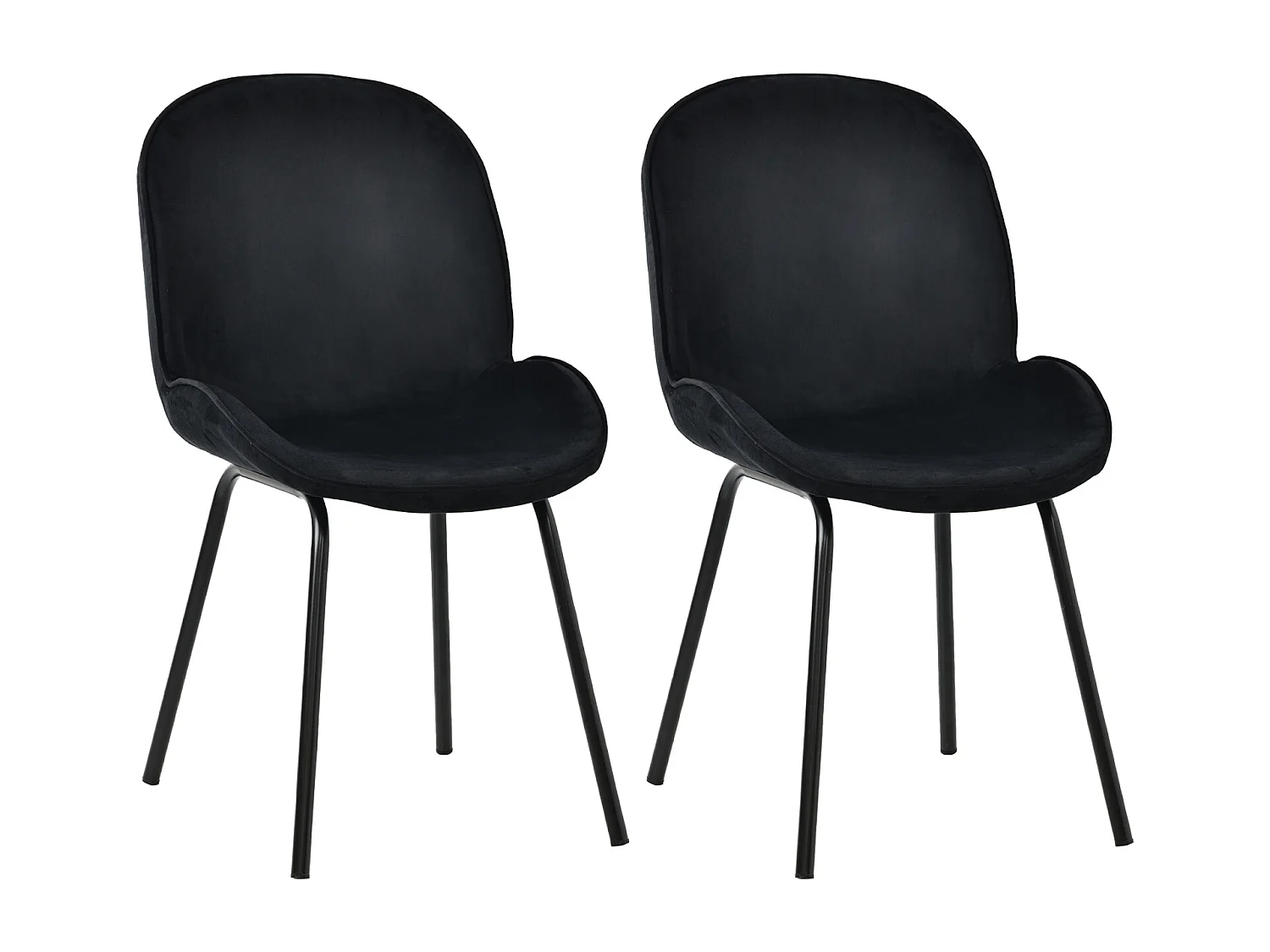 Conjunto de 2 cadeiras de jantar - encosto redondo, assento em veludo, estrutura em metal, perna dourada - para cozinha, sala de estar - preto