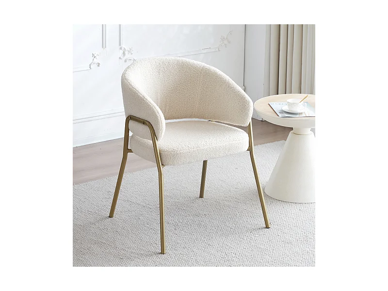 Lot de 1 chaise de salle à manger moderne en velours d'agneau Spraygold avec finition dorée (1 pc), avec pieds dorés 49x18x78cm blanc