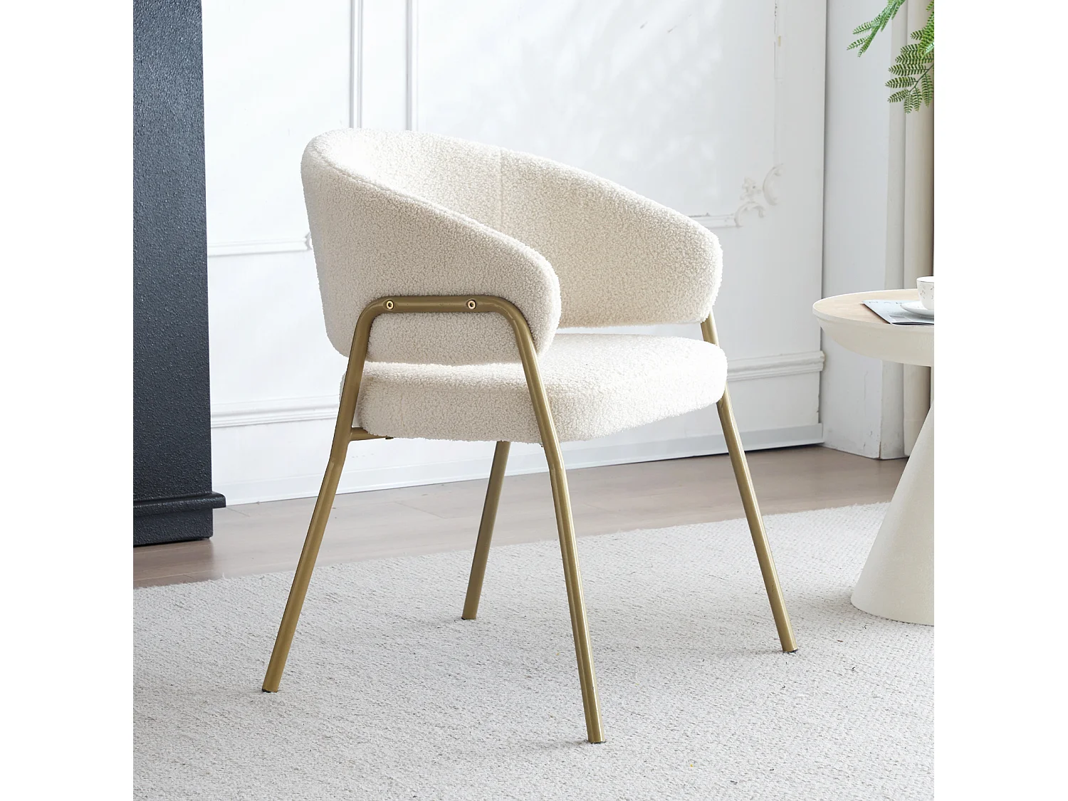 1er-Set Moderner Esszimmerstuhl aus Lammfell-Samt mit Spraygold-Finish (1 Stk.), mit goldenen Beinen 49x18x78cm Weiß