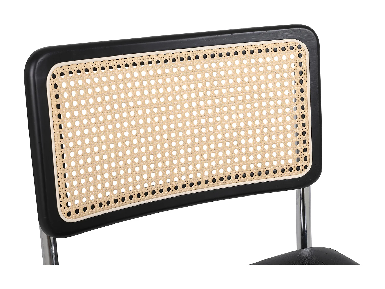 Set van 2 eetkamerstoelen in Mid-Century-stijl - gestoffeerd imitatieleer en rotan - 50x61x86cm, zwart