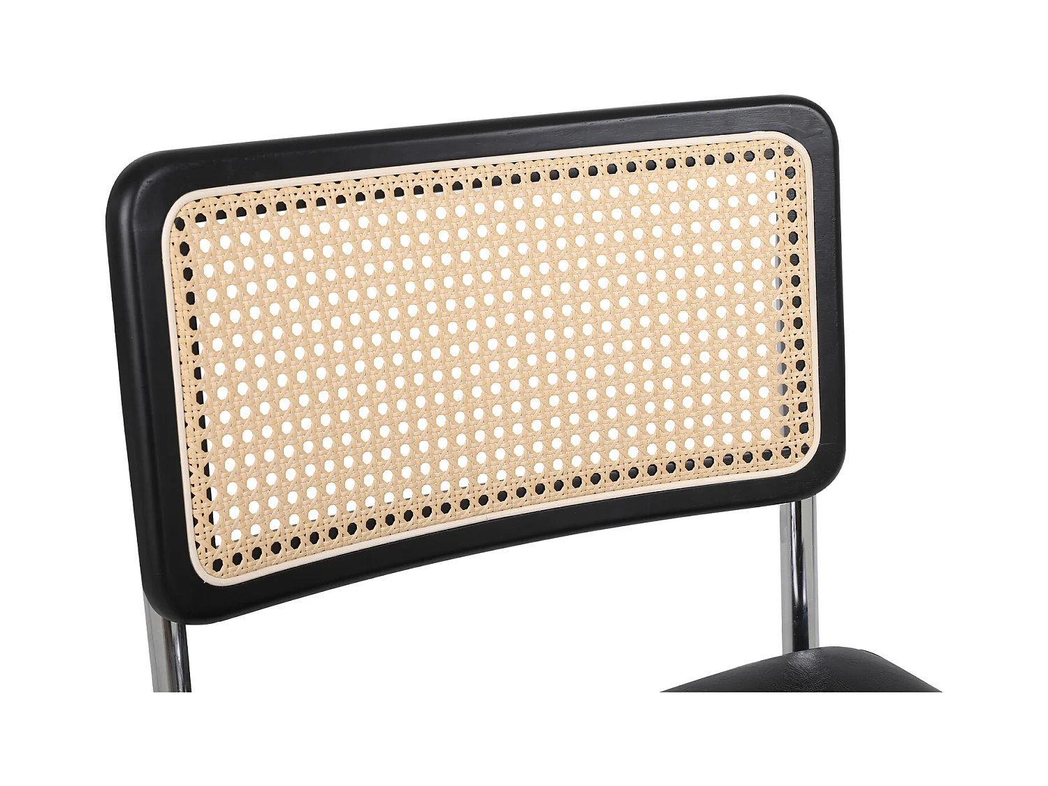 Set van 2 eetkamerstoelen in Mid-Century-stijl - gestoffeerd imitatieleer en rotan - 50x61x86cm, zwart