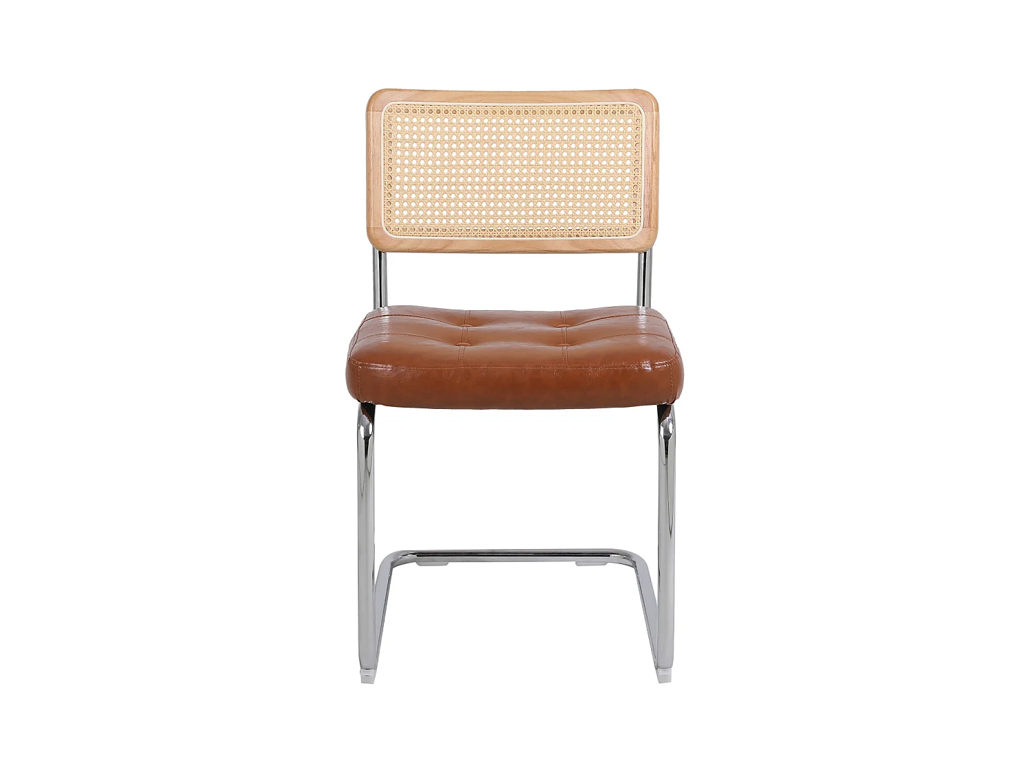 Lot de 2 chaises de salle à manger - style du milieu du siècle - en simili-cuir tapissées et en rotin - 50x61x86cm, marron