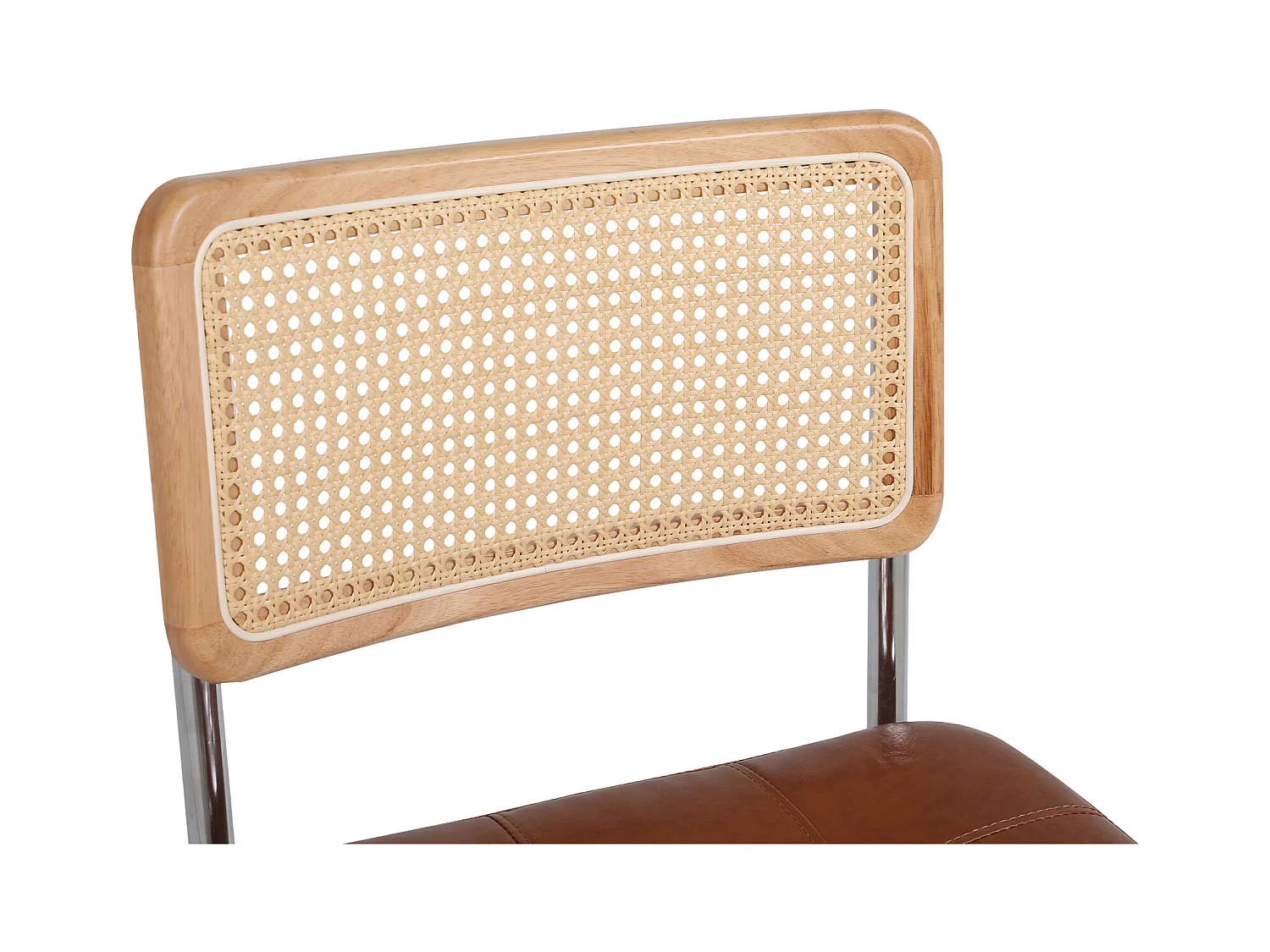 Lot de 2 chaises de salle à manger - style du milieu du siècle - en simili-cuir tapissées et en rotin - 50x61x86cm, marron