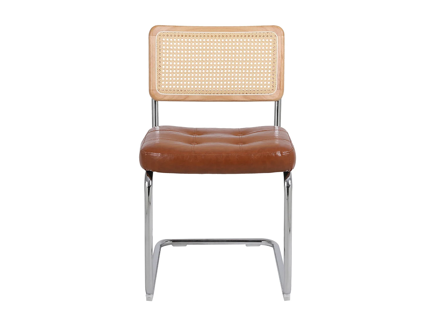 Lot de 2 chaises de salle à manger - style du milieu du siècle - en simili-cuir tapissées et en rotin - 50x61x86cm, marron