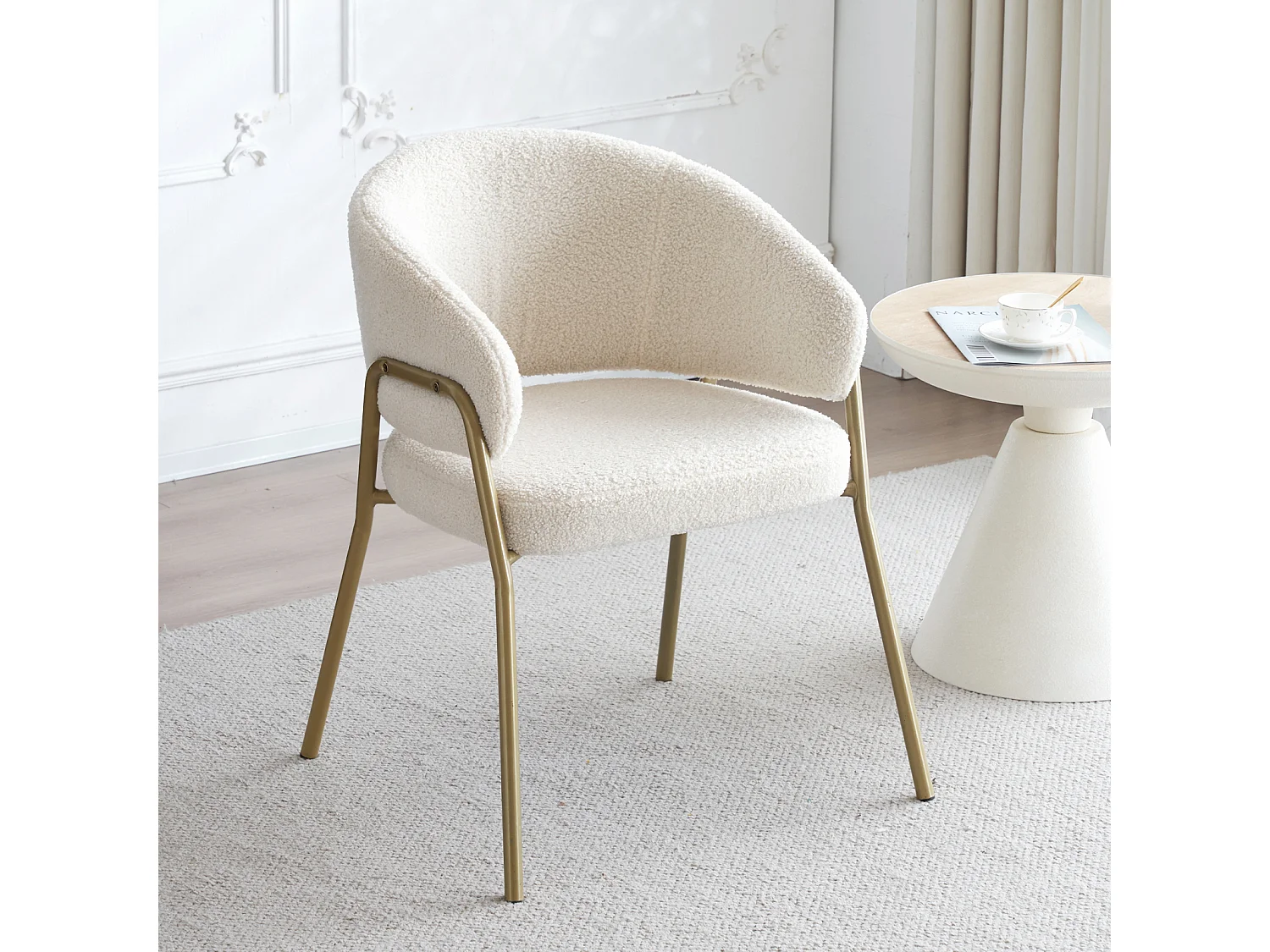 Conjunto de 6 cadeiras de jantar modernas em veludo de pele de cordeiro Spraygold com acabamento dourado (1 peça), com pernas douradas 49x18x78cm branco