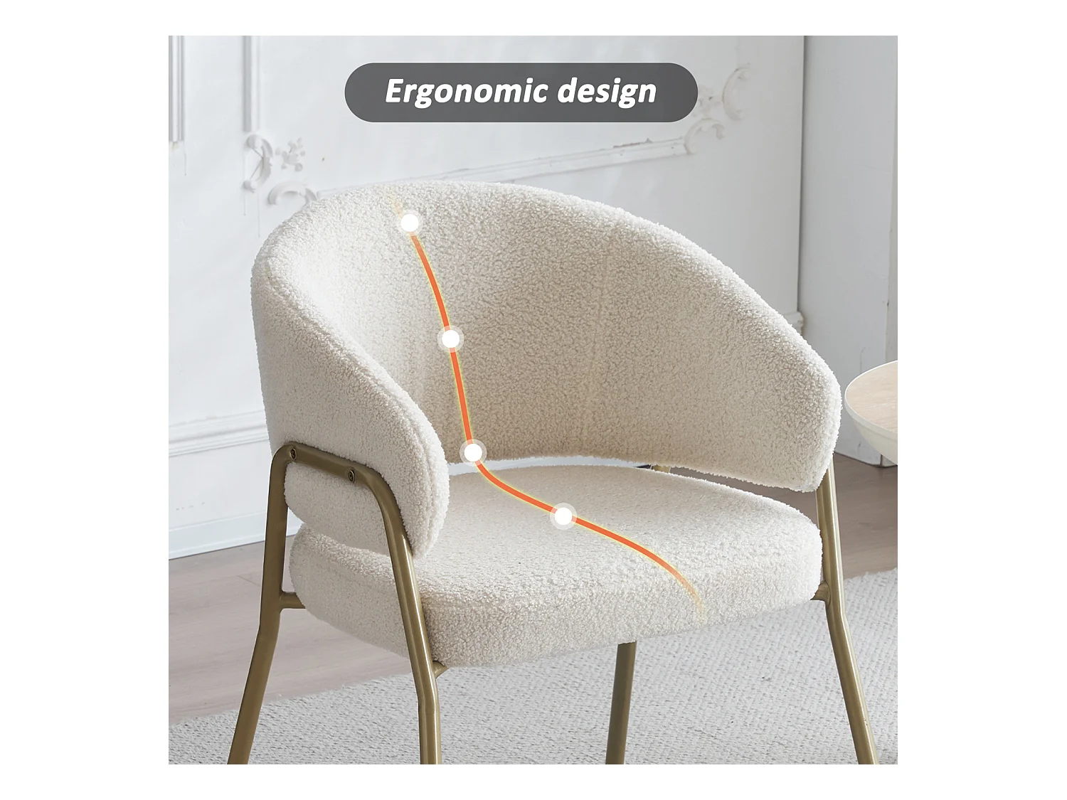 Set van 6 moderne Spraygold lamsleren fluwelen eetkamerstoelen met gouden afwerking (1 st.), met gouden poten 49x18x78cm Wit