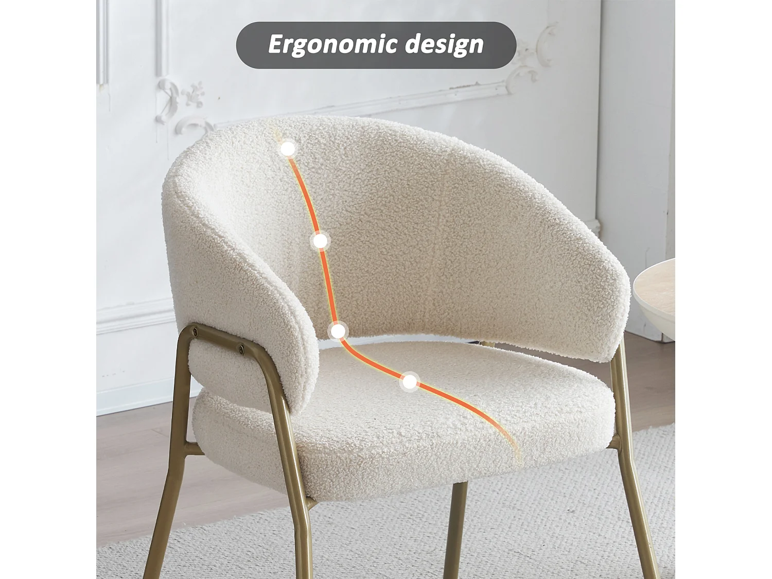 Lot de 4 chaise de salle à manger moderne en velours d'agneau Spraygold avec finition dorée (1 pc), avec pieds dorés 49x18x78cm blanc