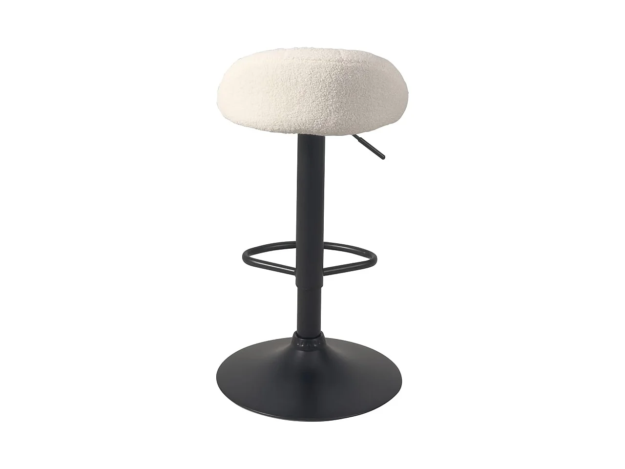 Lot 2 tabourets de bar cuisine tissu bouclette pivotant hauteur réglable pied noir SATI+ (Blanc)