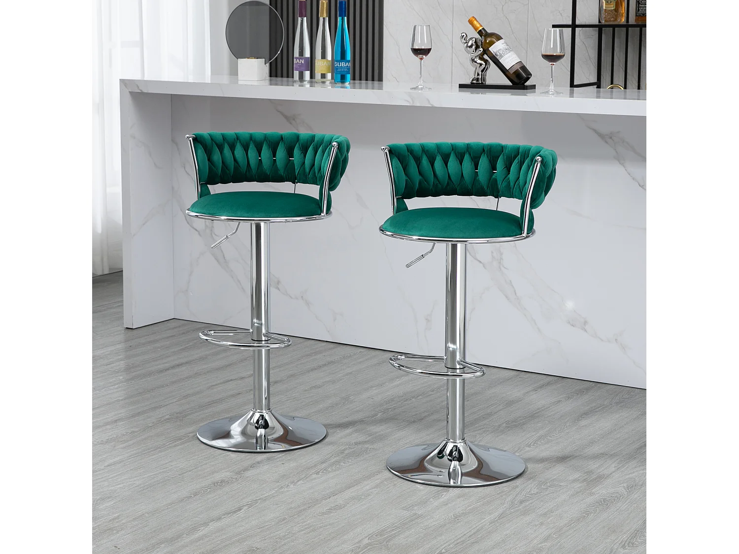 Lot de 2 tabourets de bar pivotants Chaises de comptoir réglables avec repose-pieds pour la cuisine, la salle à manger vert