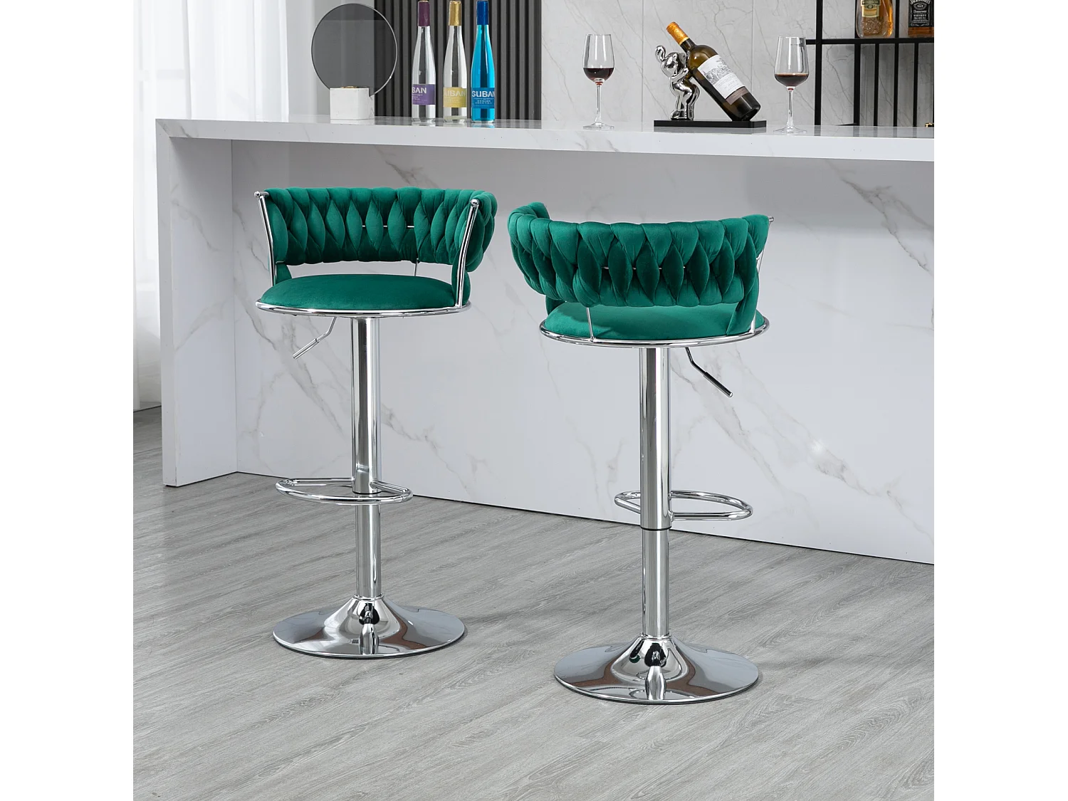 Lot de 2 tabourets de bar pivotants Chaises de comptoir réglables avec repose-pieds pour la cuisine, la salle à manger vert