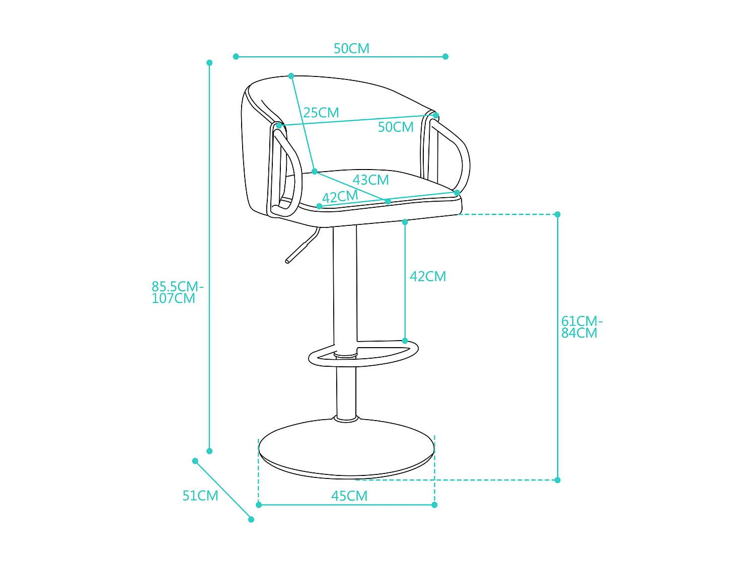Lot de 2 tabourets de bar, rotatif, réglable en hauteur, tabouret élévateur avec dossier central et repose-pieds doré, noir