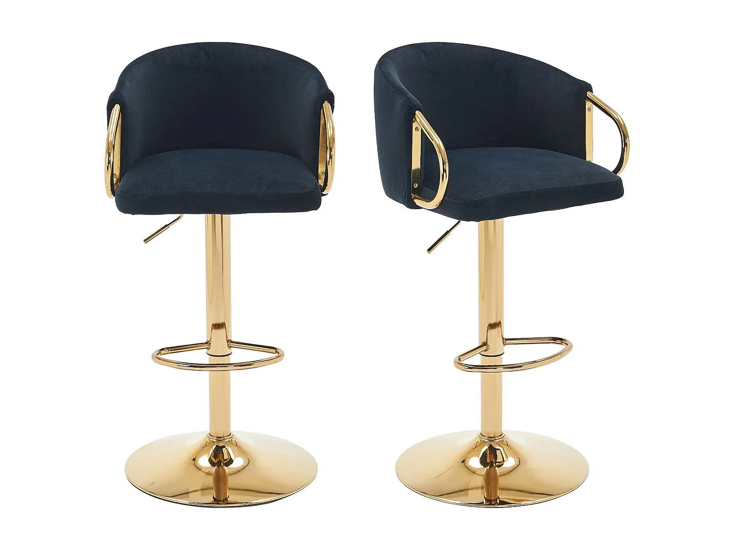 Lot de 2 tabourets de bar, rotatif, réglable en hauteur, tabouret élévateur avec dossier central et repose-pieds doré, noir