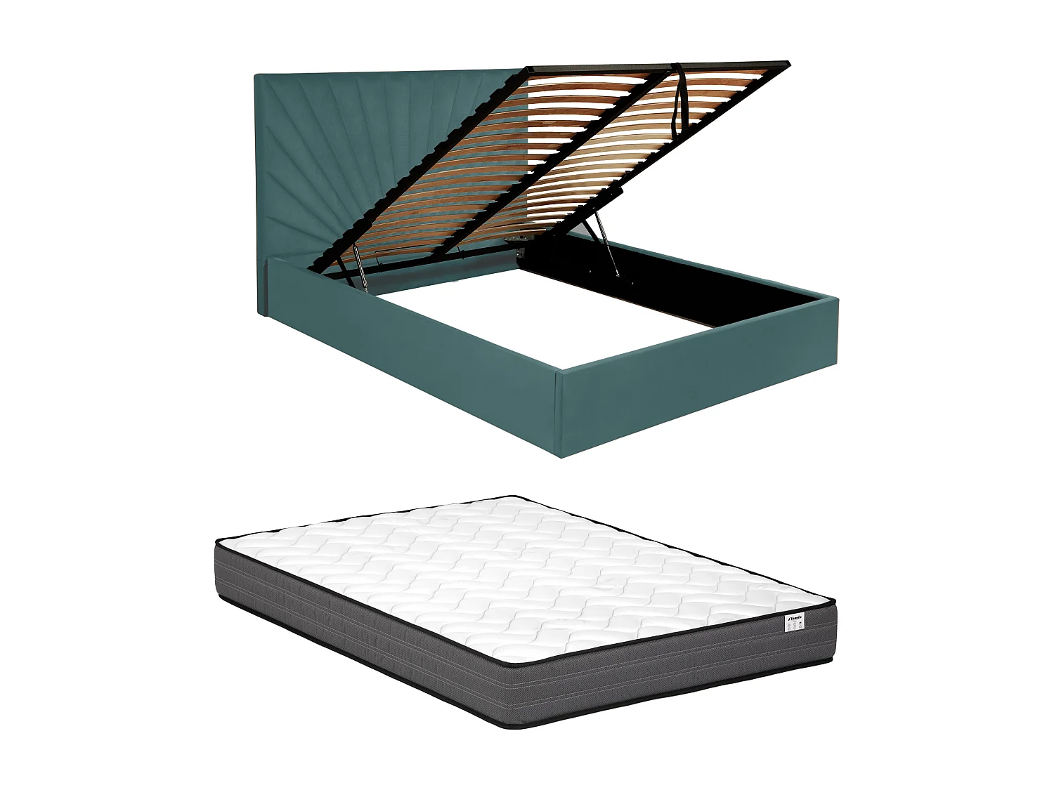 Lit coffre 160 x 200 cm - Velours - Bleu canard + Matelas - RILIODA de Pascal Morabito