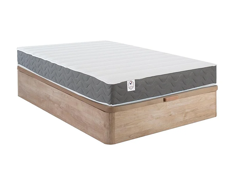 Ensemble 140 x 200 cm sommier coffre naturel clair + matelas mousse HD mémoire de forme et tissu 3D respirant ép.18cm - HEAVEN de YSMÉE