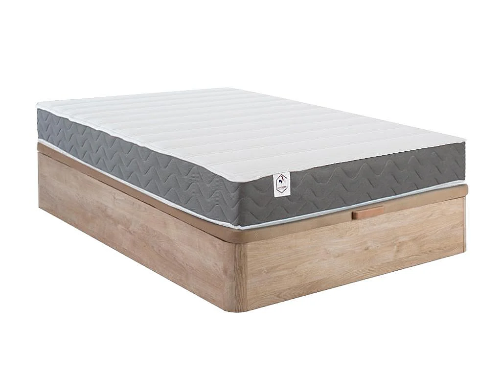 Ensemble 120 x 200 cm sommier coffre naturel clair + matelas mousse HD mémoire de forme et tissu 3D respirant ép.18cm - HEAVEN de YSMÉE