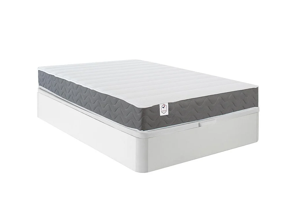 Set aus Bettgestell mit Bettkasten mit Schublade + Matratze - 120 x 200 cm - HD-Memory-Schaum & atmungsaktiver 3D-Stoff - Stärke 18 cm - Weiß - HEAVEN von YSMÉE