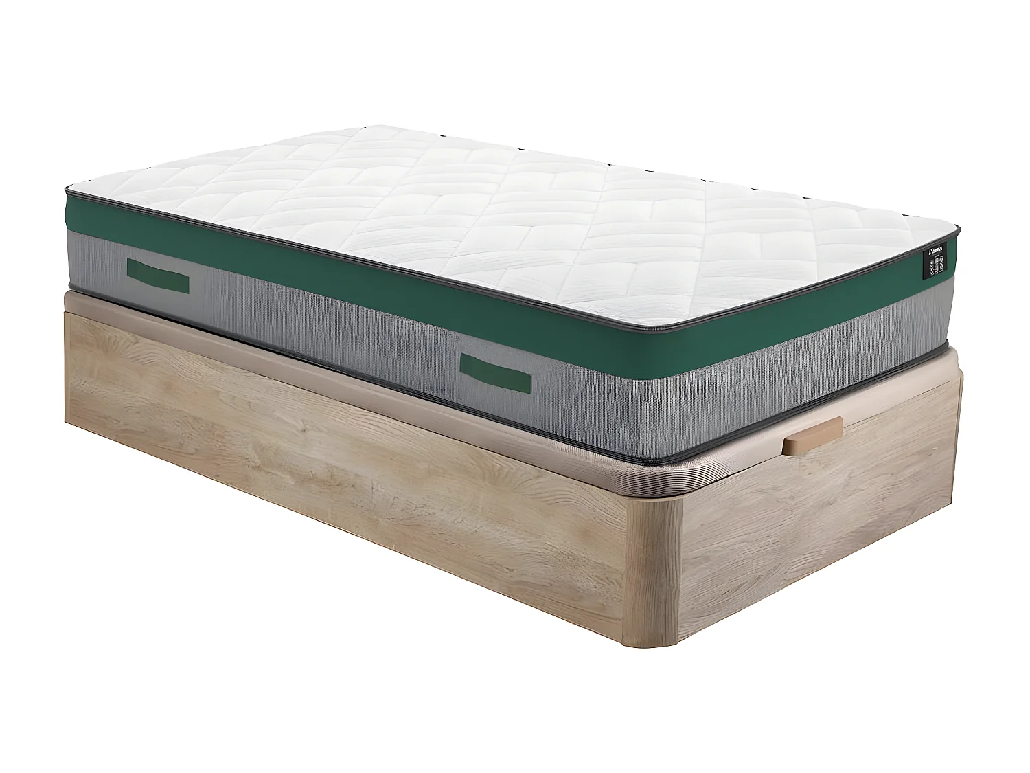Set aus Bettgestell mit Bettkasten + Taschenfederkernmatratze - 90 x 200 cm - Stärke 22 cm - Holzfarben hell - PRESTIGE von YSMÉE
