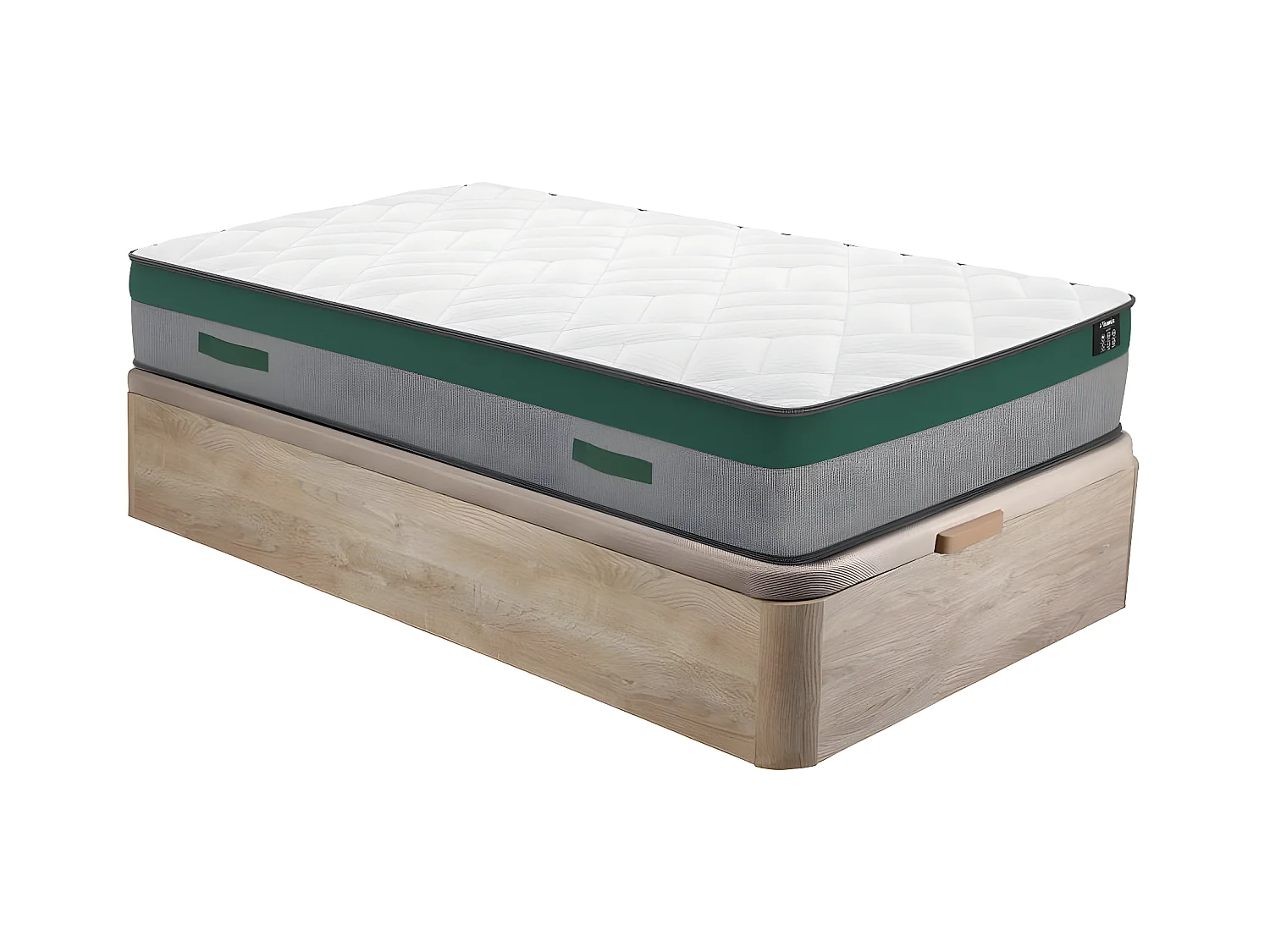 Ensemble 90 x 200 cm sommier coffre naturel clair + matelas ressorts ensachés ép.22cm - PRESTIGE de YSMÉE
