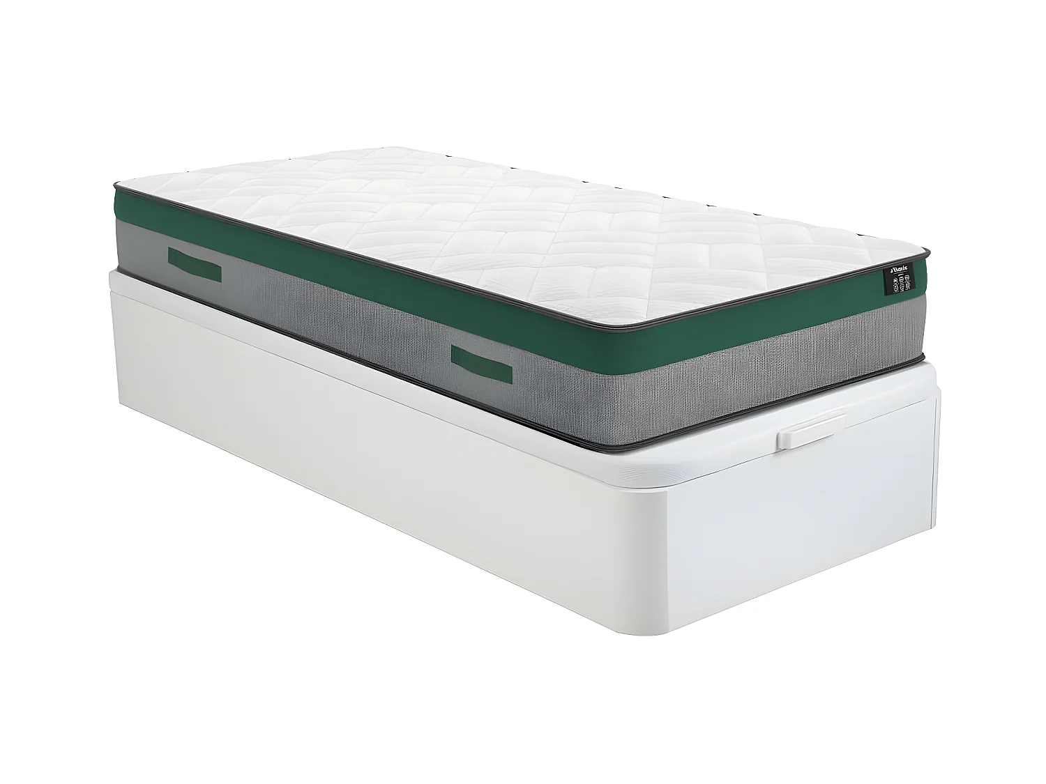 Ensemble 90 x 200 cm sommier coffre blanc + matelas ressorts ensachés ép.22cm - PRESTIGE de YSMÉE