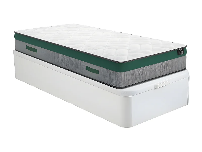 Ensemble 90 x 200 cm sommier coffre blanc + matelas ressorts ensachés ép.22cm - PRESTIGE de YSMÉE